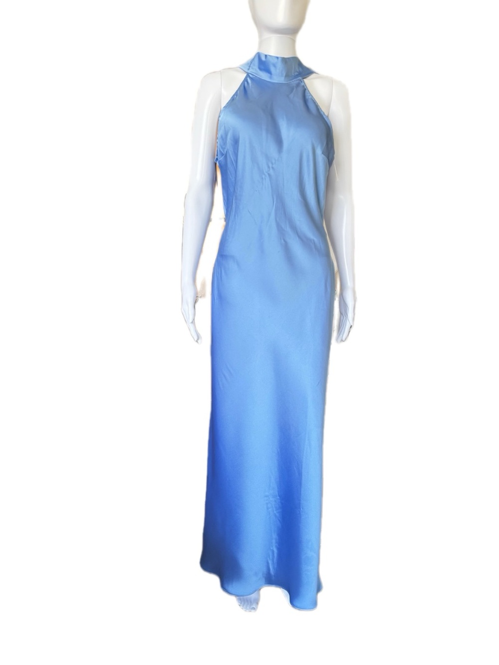 Steve Madden Sky Blue Halter Satin Maxi Dress